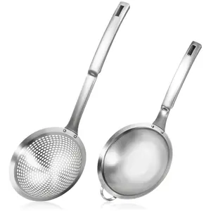 2PCS Large Holes Slotted Colander Frying Spoon Set With Handle, Fine Mesh Stainless Steel Sieve Food Strainer, Spider Strainer Skimmer, Handheld For Kitchen Cooking Tool