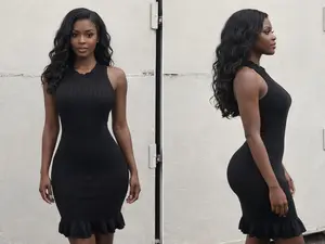 Midnight Curve Ribbed Bodycon Dress