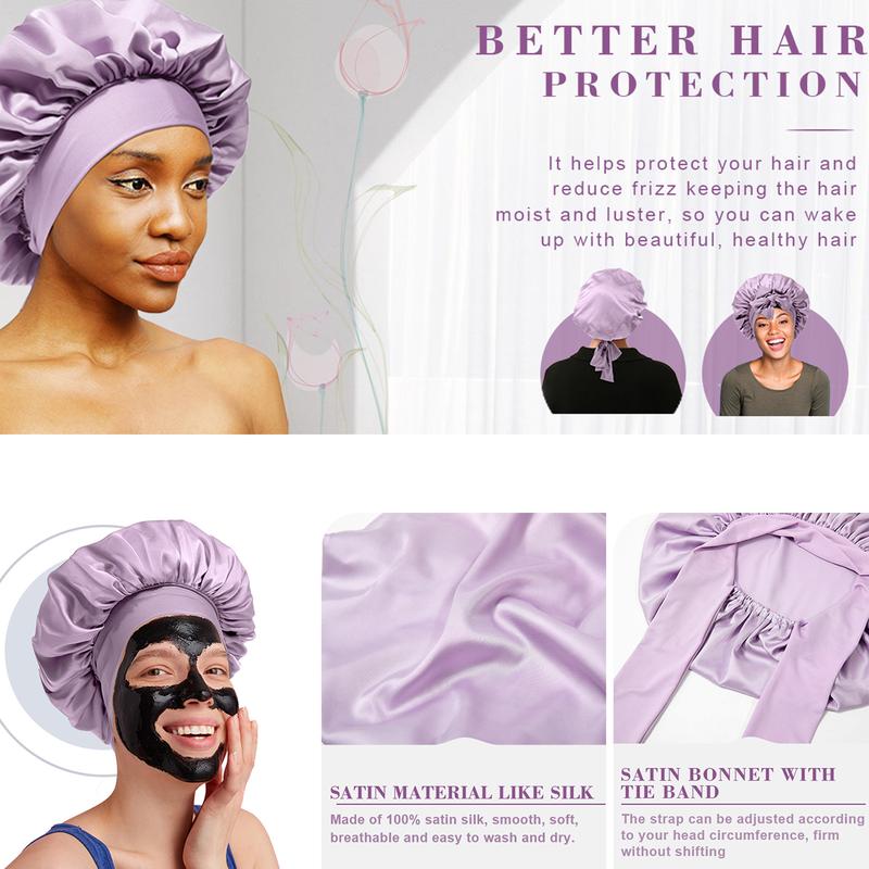 AWAYTR Single Layer Satin Bonnet Eye Mask Hairband and Hair Ring 4Pcs/Set for Women Silk-Like Nightcap for Sleeping with Tie Band Hair Care Sleep Cap TikTokShopBlackFriday