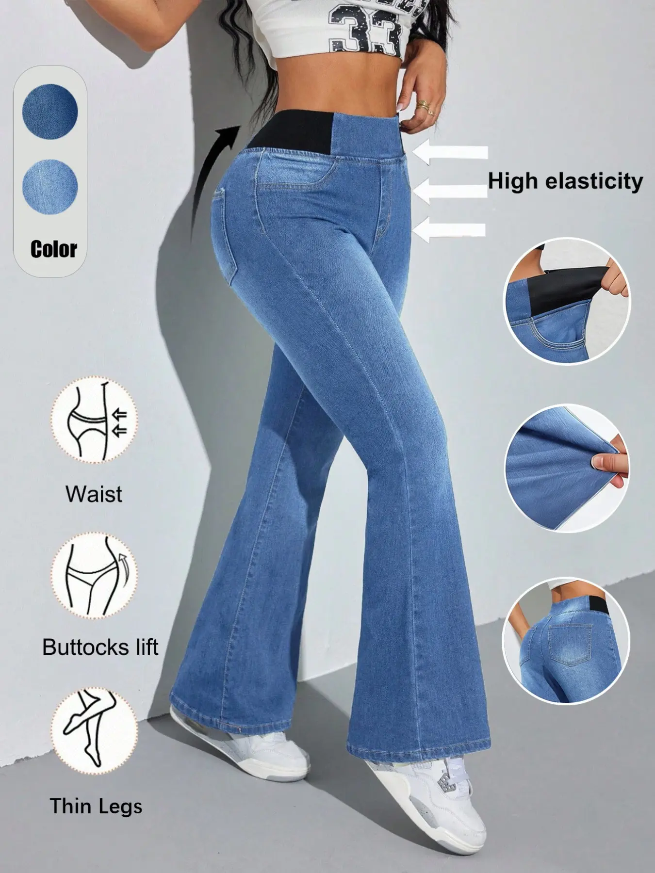 Women's High Waisted Denim Jeans Pants Elastic Fitted Slim Fit, Casual Daily Wear, Streetwear, Commuting, Dating, Micro Flare Design, Flared Fit, Bootcut Stretch Jeans, All Seasons, Womenswear