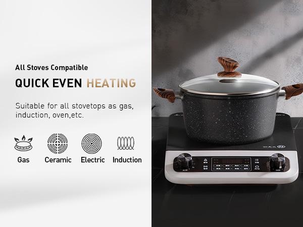 Kitchen Academy Granite Pots and Pans Set Non Stick, 12 Piece Cast Induction Cookware Set, Black Nonstick Kitchen Cooking Set w/Frying Pans & Saucepans(PFOS,PFOA,PFAS,PTFE Free)