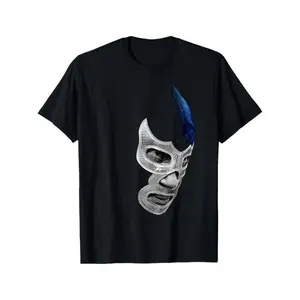 Mexican Art Devil Blue Wrestling Legend Cotton T-Shirt for Men Women Teens Casual Sporty Knit Geometric Design Perfect for Training Hiking Outdoor Activities