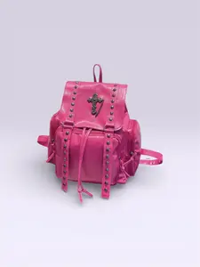 Pink Studded Drawstring Backpack