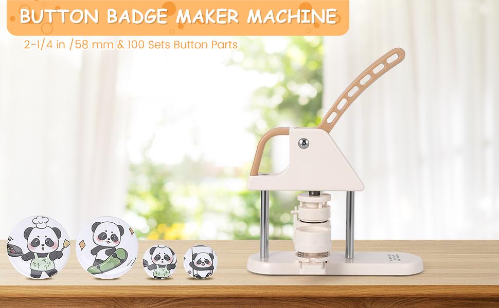 【GARVEE】Button Maker Machine 3rd Gen with 58mm size, ergonomic arc handle, 3-in-1 punch press kit including 300pcs button parts, circle cutter, magic book, and DIY pin badge press for creative projects