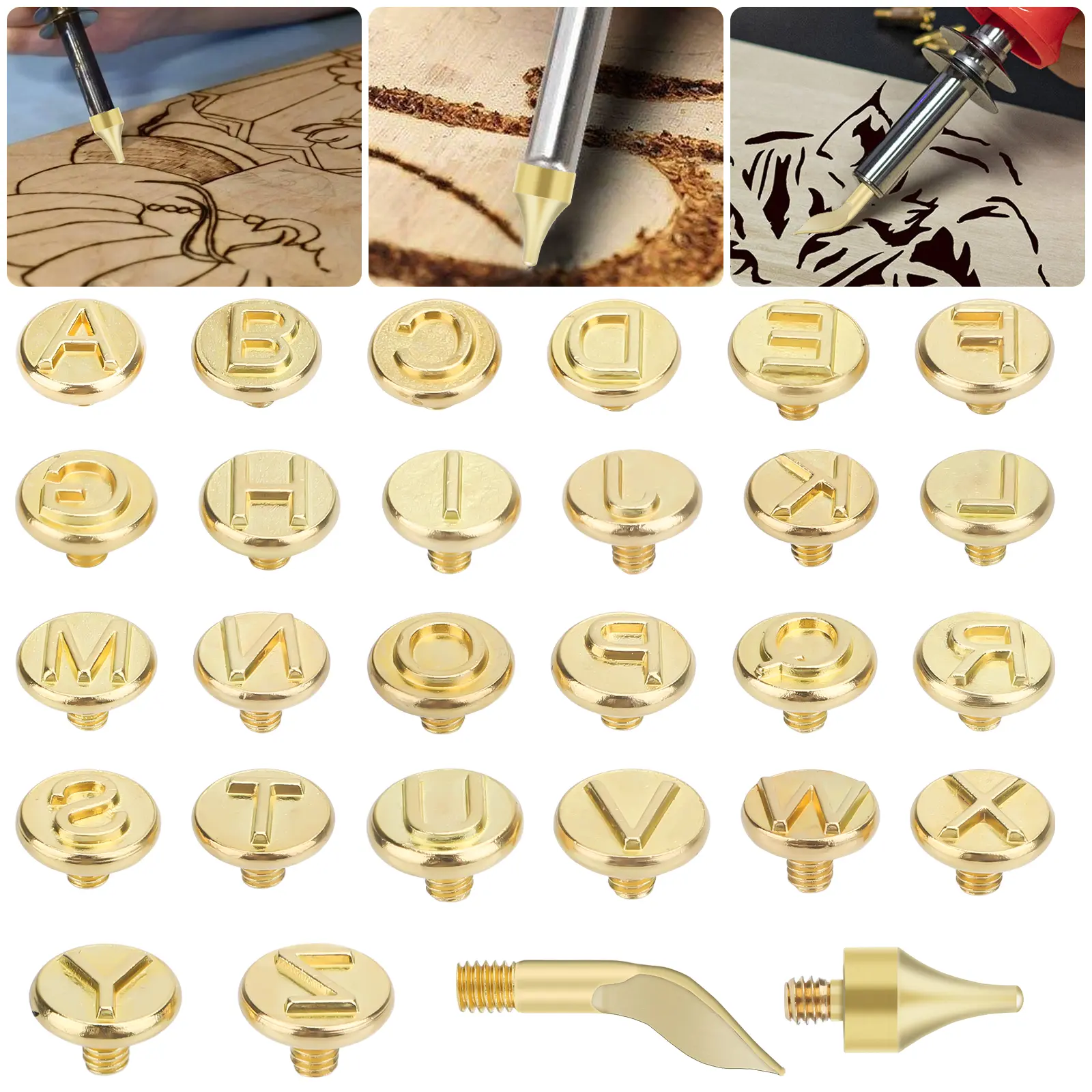 28Pcs Wood Pyrography Tools Kit - DIY Wood Burning Tips Set, Letter Mold Carving Stamps Kit,Embossing Carving Pen Tips,for art Embossing Carving Crafts