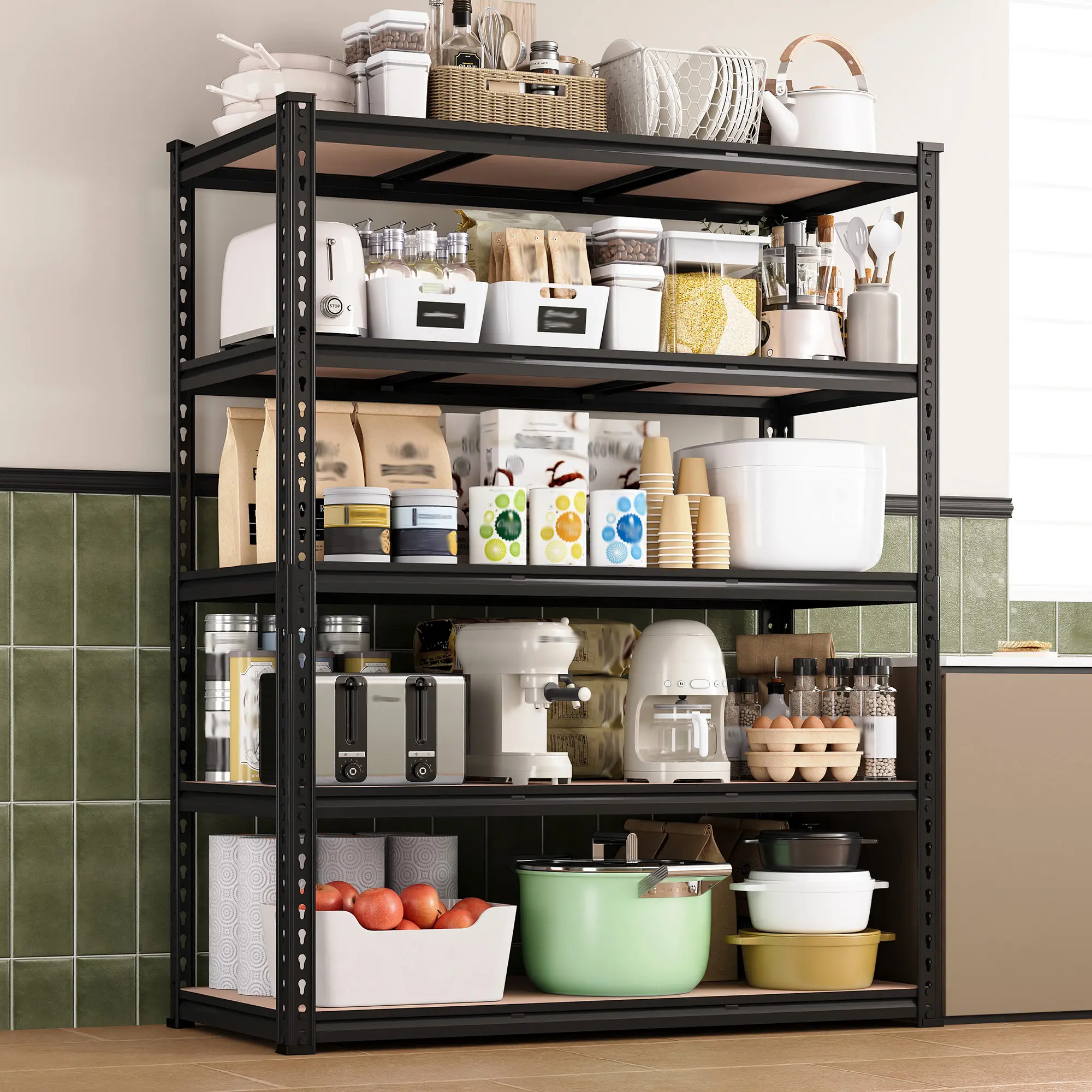 Raybee 48 inch Extra-Wide Deep Garage Shelves 4&5-Tier Metal Standing Shelving Unit Height Adjustable Utility Racks for Craft Warehouse Pantry Kitchen Organizer Shelf 60&72" High #TikTokShopBackToSchool