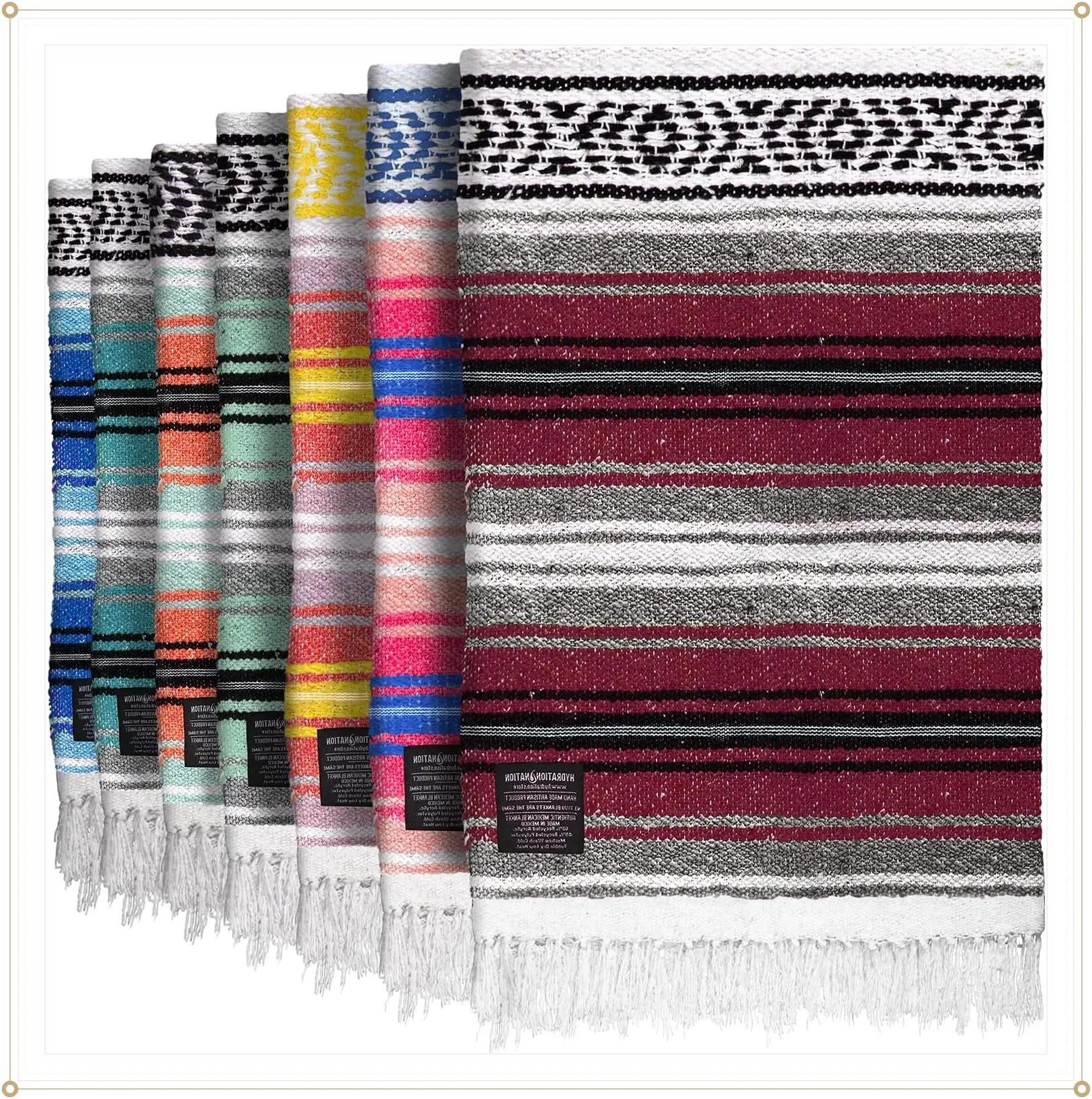 Mexican Blanket (Authentic Handmade Falsa) - Durable, Lightweight Baja Indian Blanket for Yoga, Beach, Camping, Picnic, Car/Truck, Outdoor Mexican Throw, Baja Saddle Blanket, 70"x50", CherryGift