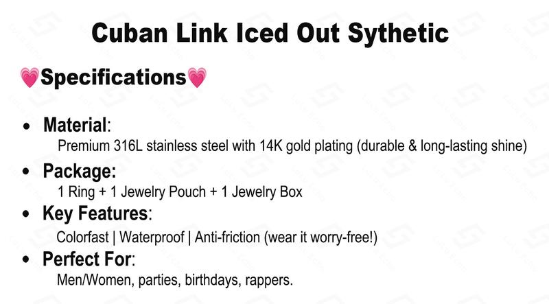 LuLuEcho 14K Gold Plated Iced Out Cuban Link Ring - Bling Initial "S" Zircon Ring for Men - Hip Hop Streetwear Jewelry