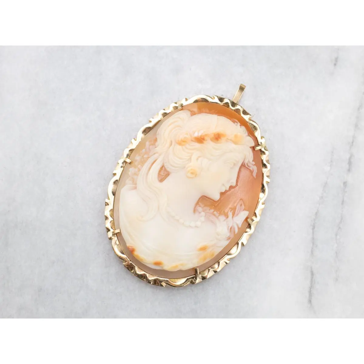 Large Gold Feminine Cameo Pendant
