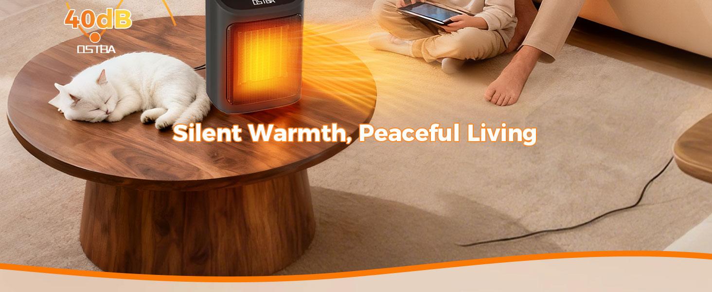 OSTBA Portable Indoor Electric Heater, 1500W Ceramic Heater with Adjustable Thermostat, 3 Modes, Tip-Over & Overheat Protection for Office & Bedroom - Black