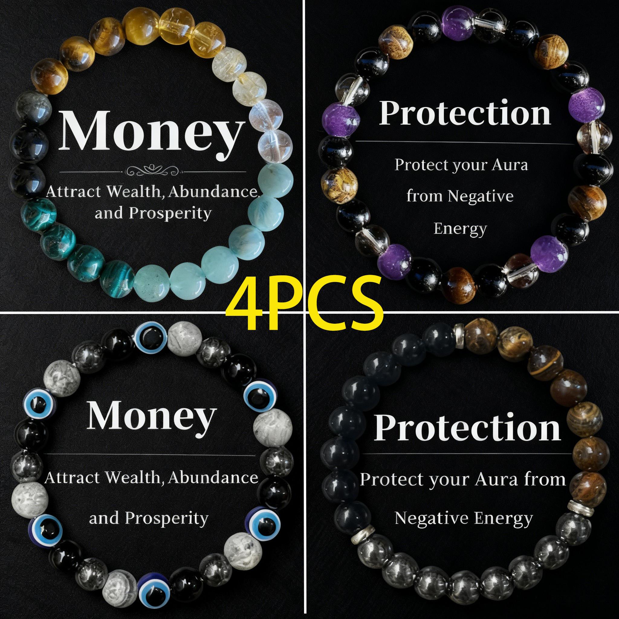 Exquisite Bohemian Beaded Bracelet Set for Women - Wealth Attraction, Good Luck, Money & Protection - Natural Tiger Eye, Citrine, Malachite, Evil Eye Beaded Spiritual Jewelry for Banquet Party, Ideal Gift for Her & Couple Matching