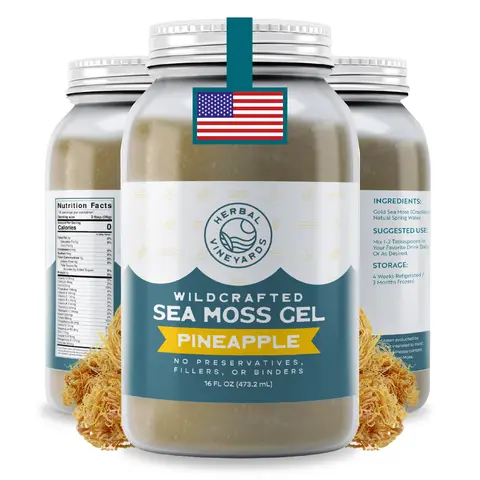 Herbal Vineyards Wildcrafted Pineapple Sea Moss Gel Superfoods Herbal Selfcare Supplement - 16oz Glass Jar, Non-GMO, Vegan, Dairy Free, Tasteless Blendable, St. Lucia Sourced Dried Seaweed, USA-Made, All Ages