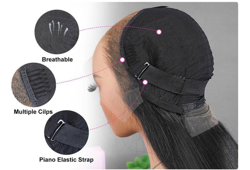 [Clearance Sale] BGMgirl Kinky Straight Pre Bleached Knots 13*4 HD Lace 250% Density Front Wig Pre Plucked Natural Hairline Human Hair Wigs Medium Size Cap TikTokShopBlackFriday