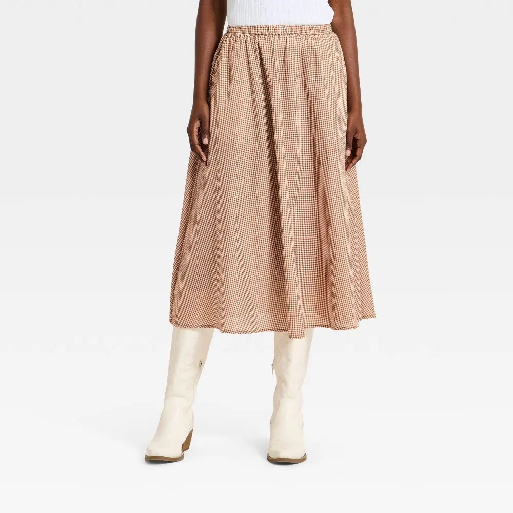 Women's Pull-On Cotton Fabric Midi Pantskirt - A New Day, Beach-Casual Style