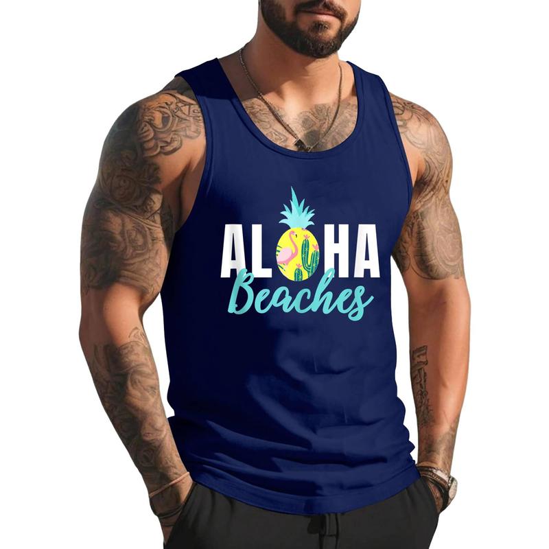 Style A H128 Funny Aloha Beaches Pineapple Hawaiian Men Women Gift Tank Top , Summer Gym Muscle Sleeveless, Casual Knitted Slim Fit Beach Tank top Fabric Menswear