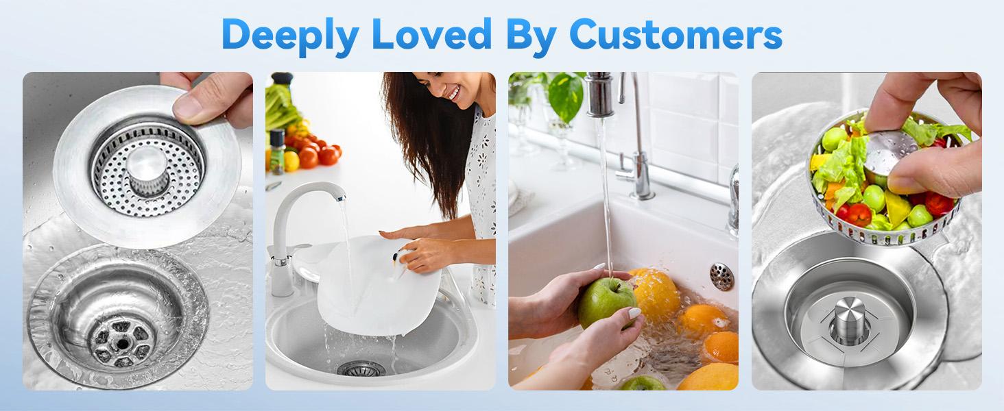 3-in-1 Kitchen Sink Drain Strainer, Stainless Steel Sink Plug, Deodorizing Anti-Clog Basket Strainer for US Standard 3-1/2 Inch Drains （1）