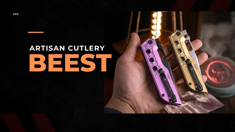 Artisan Cutlery Beest Liner Lock Front Flipper&Thumbs Hole Knife Aluminum/Brass Handle (3.65'' Stone Wash AR-RPM9 Blade)