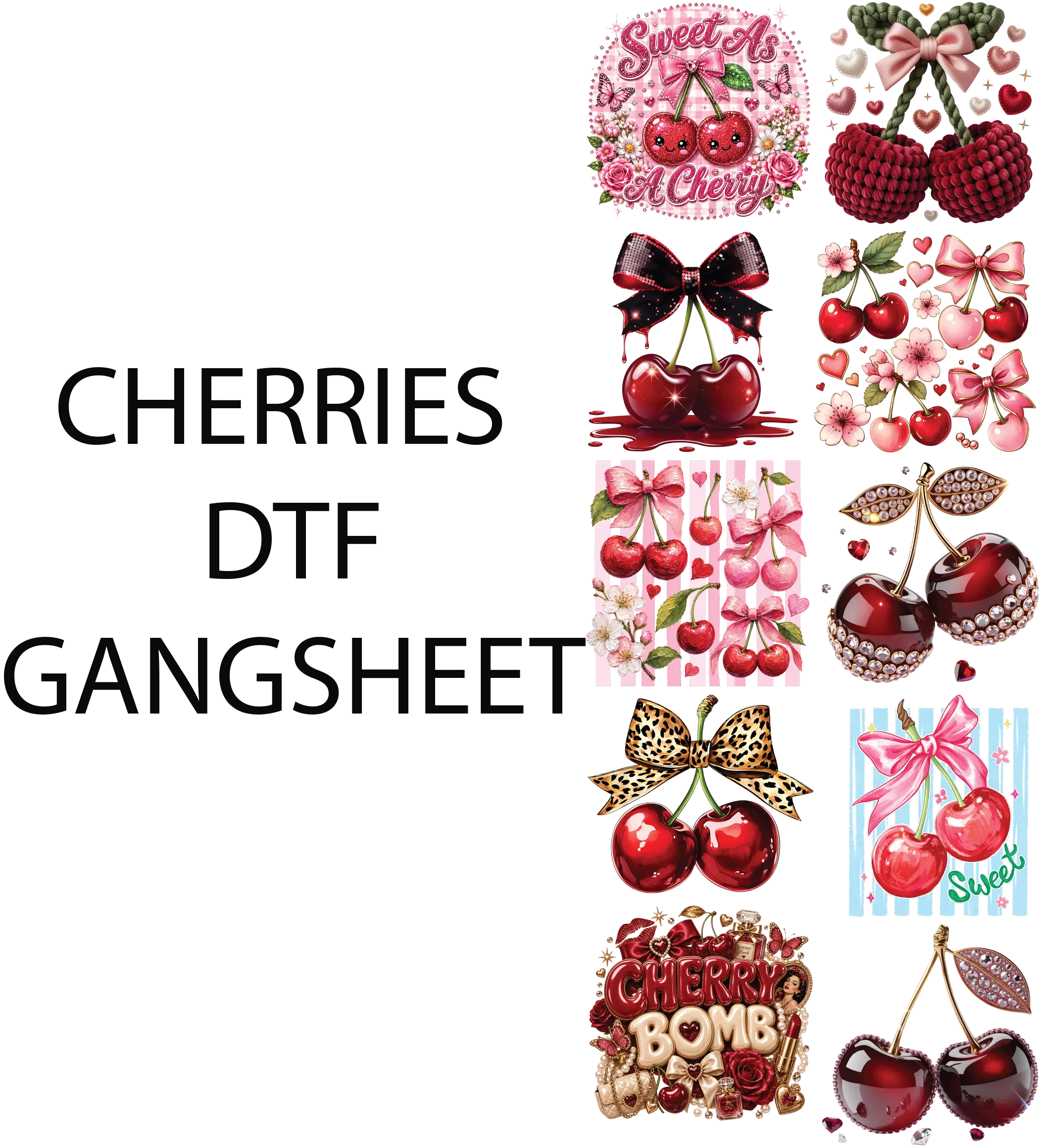 CHERRIES DTF Gangsheet for Shirtmaking, Cherries Print DIY Printmaking Accessory