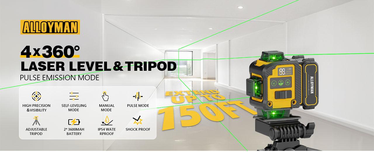 Laser Level 16 Line Self Leveling with Tripod, Alloyman 4D Lazer Level, 4x360° Line Laser for Construction Project Renovation, Floor Tile,   Laser Level Lines Tool, Holiday Gift Ideas for Christmas and New Year Celebrations