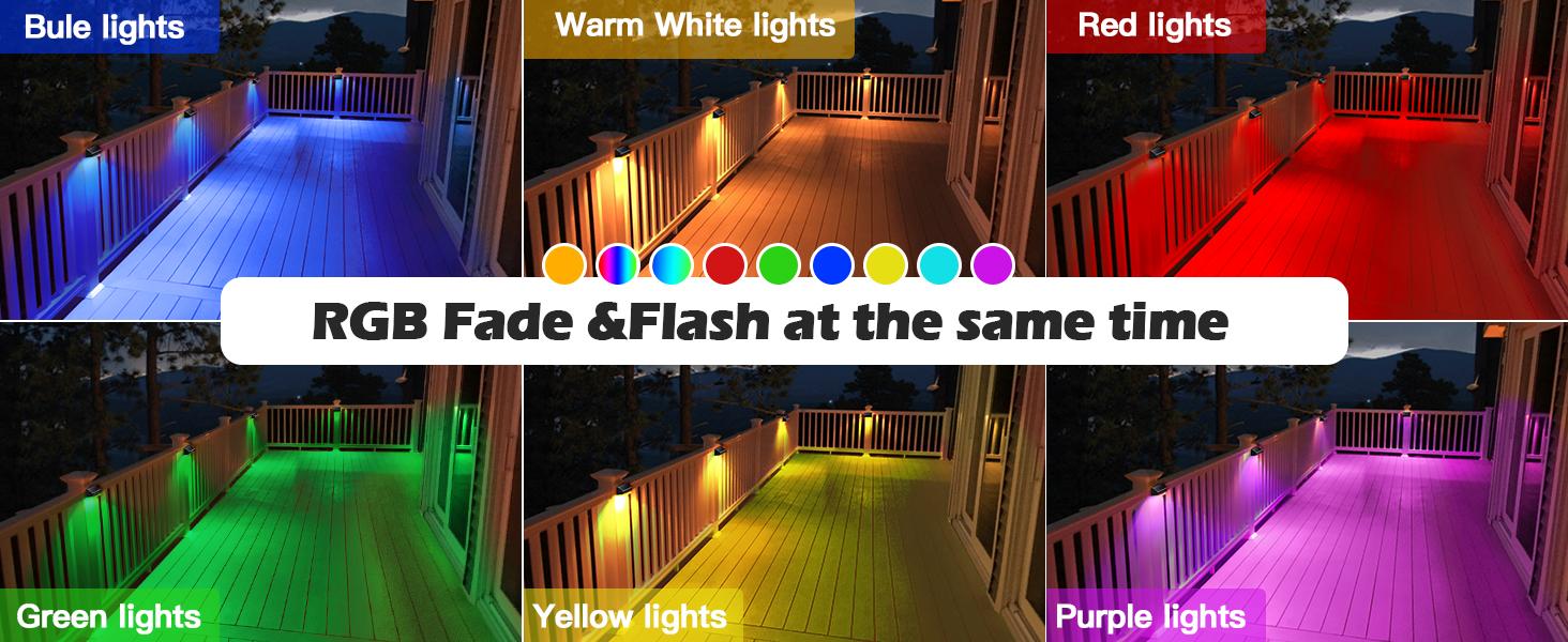 FabStyl Solar Fence Wall Ourdoor Ambient Lights for Decoration, 9 Color Lighting Modes, Waterproof Solar Powered Lights, RGB LED Lights with Synchronous Color Switching Function,  Suitable for Deck, Yard, Railing , Wall, Patio FallFreshness