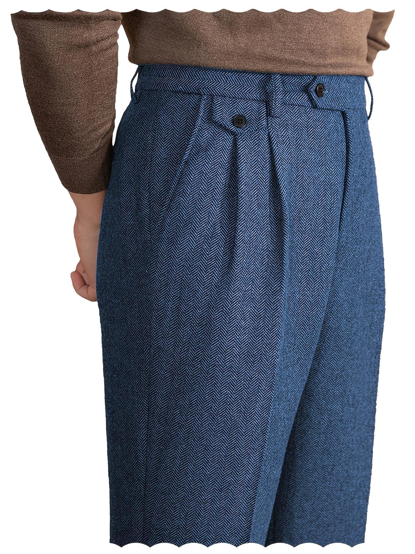 Mens Pants Tweed Herringbone Vintage Dress Pant Trousers Regular Fit Suit Pants for Men