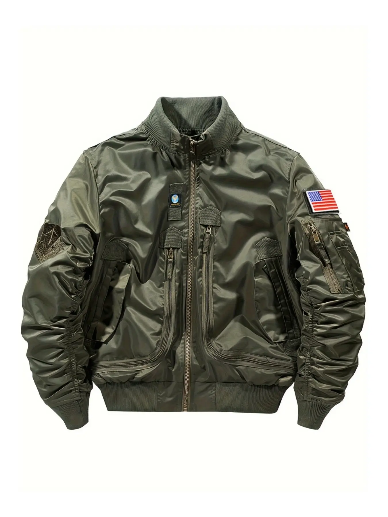 New Loose Long Sleeve Casual PU Jacket For Men, Spring And Autumn Pilot Bomber Jacket, Short Style Tactical Stand Collar Baseball Jacket, Menswear