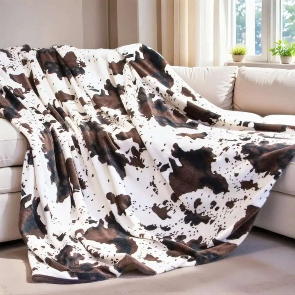 Flannel Cow Print Throw Blanket - Soft, Fun, Warm, Breathable All-Season Blanket for Sofa, Travel, Gifting to Her, Throw Blankets