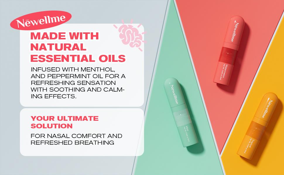 Newellme Nasal Stick - Super Potent Essential Oil Vapors, Powerfully Boost Energy, Combat Fatigue & Refresh Your Mind Fitness