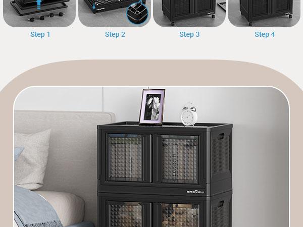 Broview V10 100Qt/300Qt/400Qt Stackable Storage Bins with Lids & Doors, Heavy Duty Plastic Closet Organizer and Storage Drawers with Wheels, Large Collapsible Storage Boxes, Cabinet for Home, Office