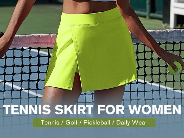 PINSPARK Womens Tennis Skirts High Waisted Golf Skorts with 2 Pockets Side Slit Athletic Skirt for Workout Pickleball Sports