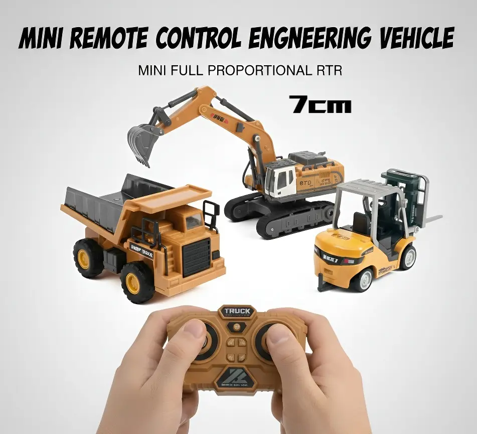 1/64 Mini RC Construction Vehicle Set - Alloy 11-Channel 2.4GHz Remote Control Toys with 2-In-1 Crane & Forklift Modes, Dump Truck, Lights & Sounds, 2-Hour Runtime, USB-C Rechargeable, Gift for 10-12 Years Olds