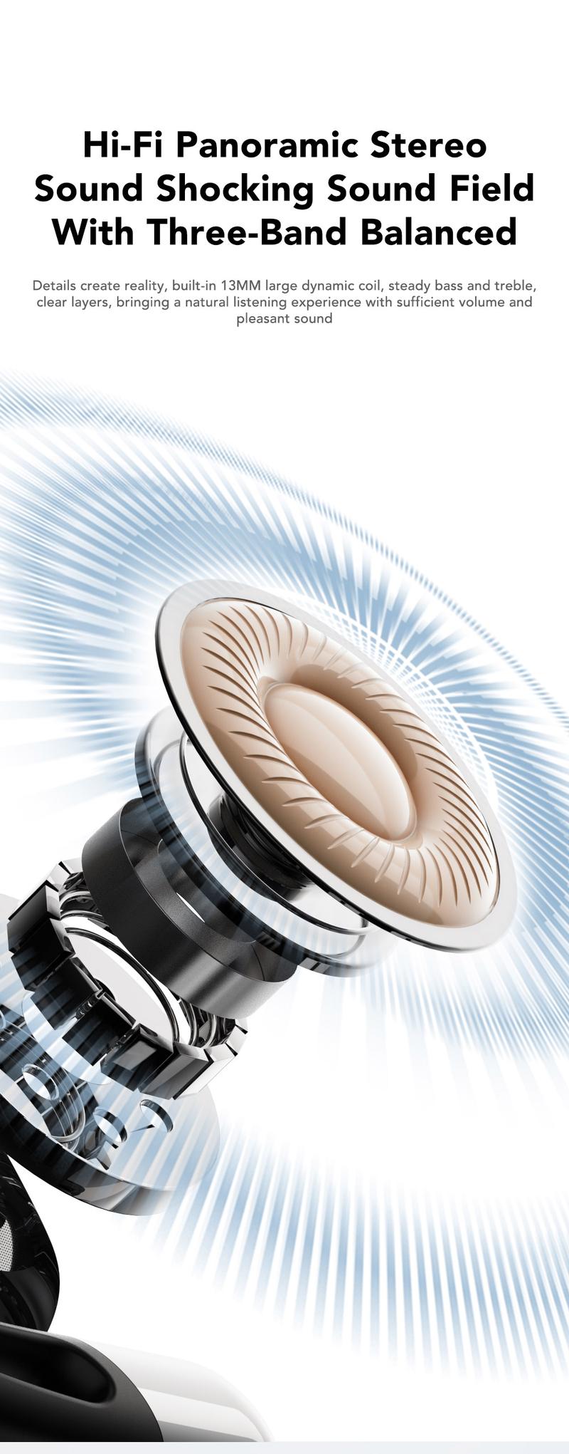 HTC NE57 Wireless OWS Earbuds Bluetooth 6.0, IPX5 Waterproof Earphones, Suitable for Office, Sports, Study and Audio Calls Built in Microphone Gaming Bluetooth Headphones