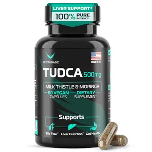 NEXTGRADE TUDCA 500mg Liver Cleanse Detox & Repair - Premium Quality Bile Salts Liver Support Supplement with Milk Thistle & Moringa that Supports Bile Flow & Gut Health, Made in USA Gluten Free 60 Capsules
