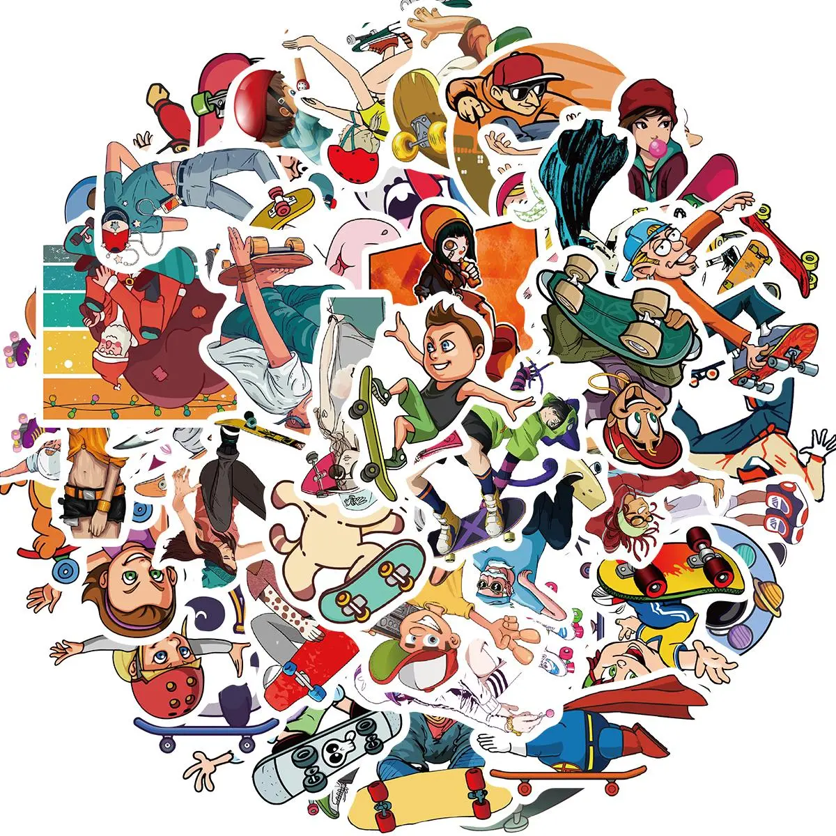 Skateboard Sticker, 50pcs/set Skateboarding Vinyl Decals, Waterproof Decals for Water Bottle, Laptop, Luggage, Cup, Computer, Mobile Phone, Skateboard, Decorative