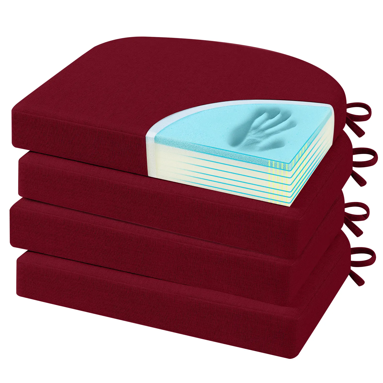 【Deals For You Days】Downluxe Dining Chair Cushions Chair Protector Set , Memory Foam Linen Kitchen Chair Pads with Ties, Waterproof & Washable Cover, 17" x 16" x 2.5"