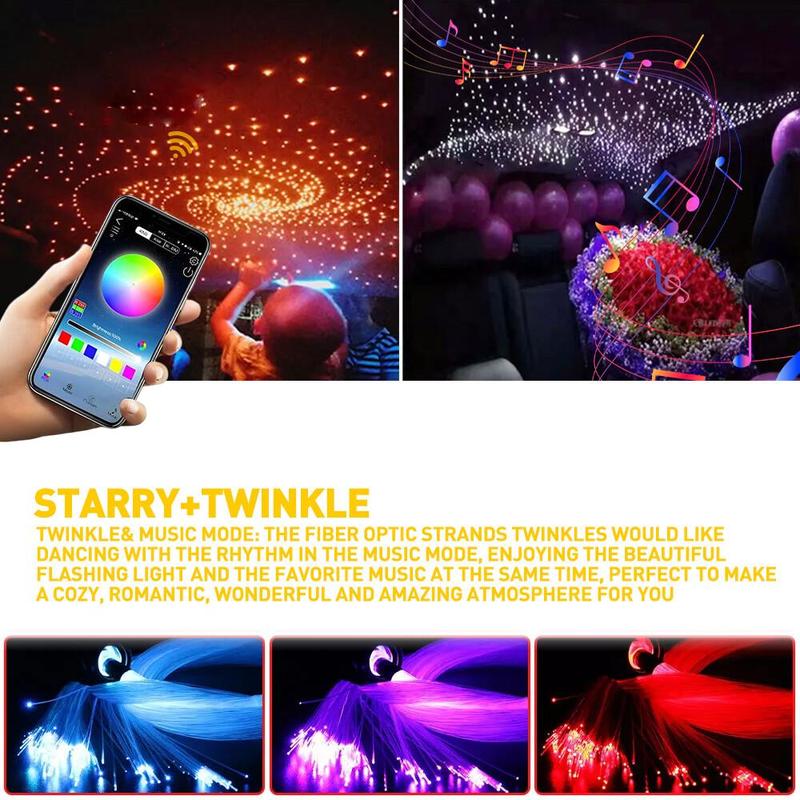 Music Sync Fiber Optic Star Lights 1000/500pcs 0.5mm Twinkle APP Control 16 Million Colors RGBW LED Chip Multiple Modes for Car Home Decoration