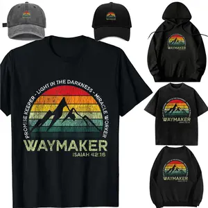 Lady's Vintage Printed Cotton-Linen-Polyester Long-Sleeve Tshirt - Soft Comfortable 1-Piece Unisex DIY Set with Included Hat (Waymaker Promise Keeper Miracle Worker Design)