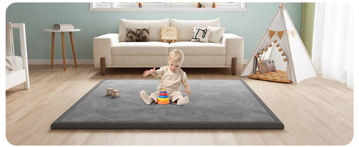 50''/59"/71"/79" Baby Play Mat for Floor 1.3'' Thick Memory Foam Tummy Time Mat Super Soft Coral Velvet Nursery Rug with Non-Slip Backing Crawling Rug for Toddlers Infants Yoga & Tatami Use SpringStatements