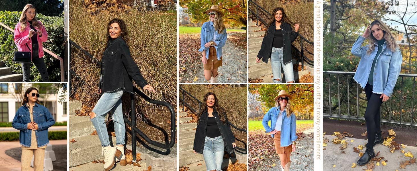 Jean Jackets for Women Ripped Fringe Denim Jean Jacket Casual Long Sleeve Pockets Jackets Coat Fabric Fashion Womenswear Soft  – Back to School Outfit Idea