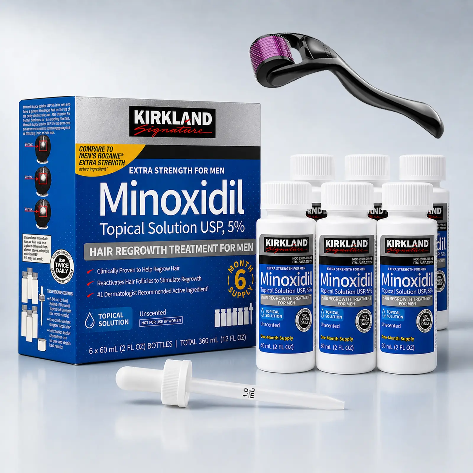 Kirkland Men's Daily Scalp Care Drops, Minoxidil Advanced Formula for Thicker & Fuller Looking Hair - Premium Grooming & Nourishing Personal Care Routine