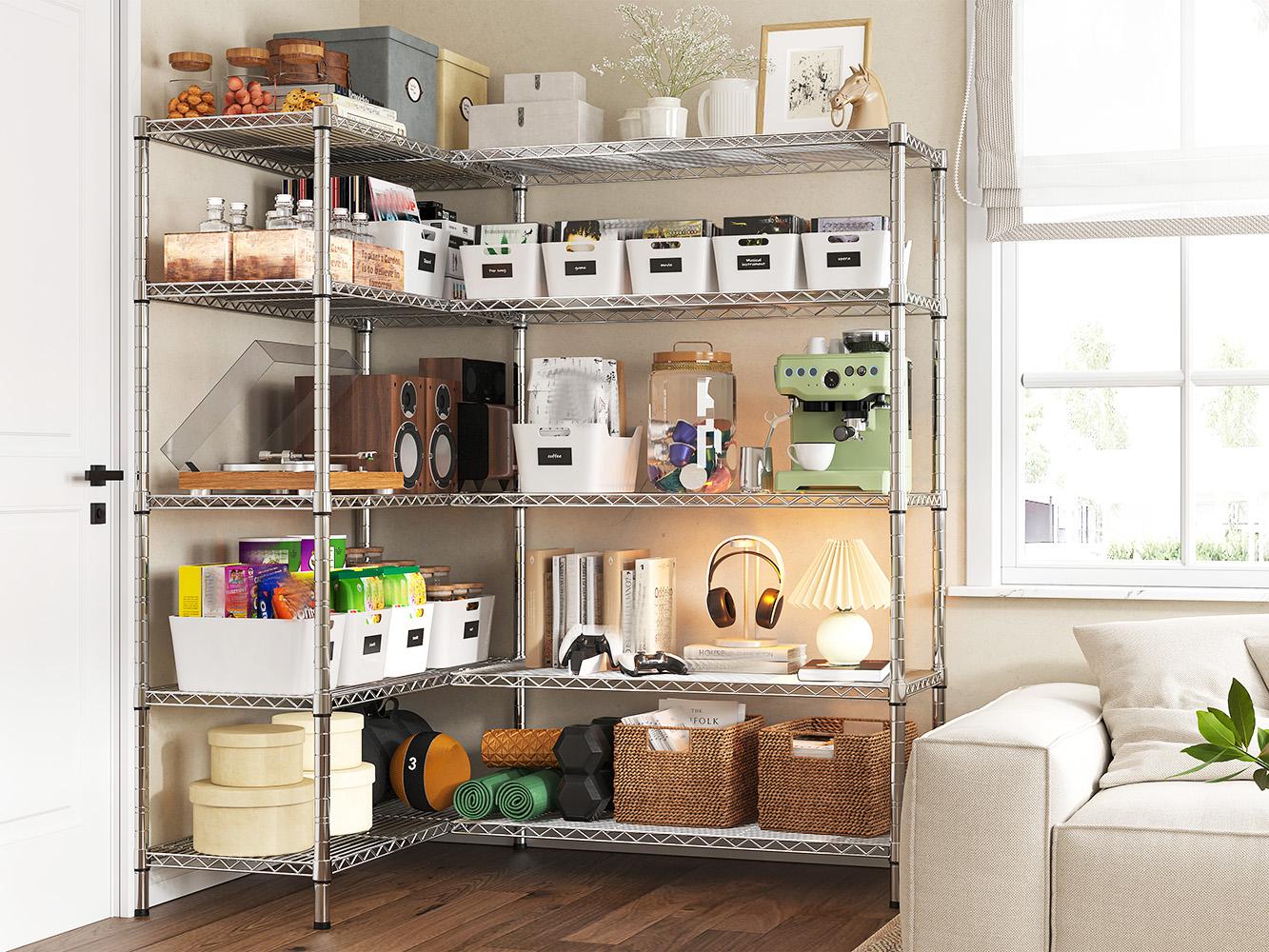 Raybee Furniture 5-Tier Wire Shelving - Heavy Duty Metal Shelves for Loads up to 1200LBS, Adjustable Garage & Pantry Storage