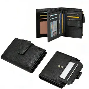 Compact RFID Blocking Bifold Wallet for Women, Plain Multi-Function Pebble Grain Purse with ID Window, Multi Card Slots, Zipper Coin Pocket, Men’s Clutch