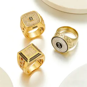 Monaco Style Stainless Steel Ring For Men Initial S Zircon Fashion Hip Hop Jewelry Iced Out Gift