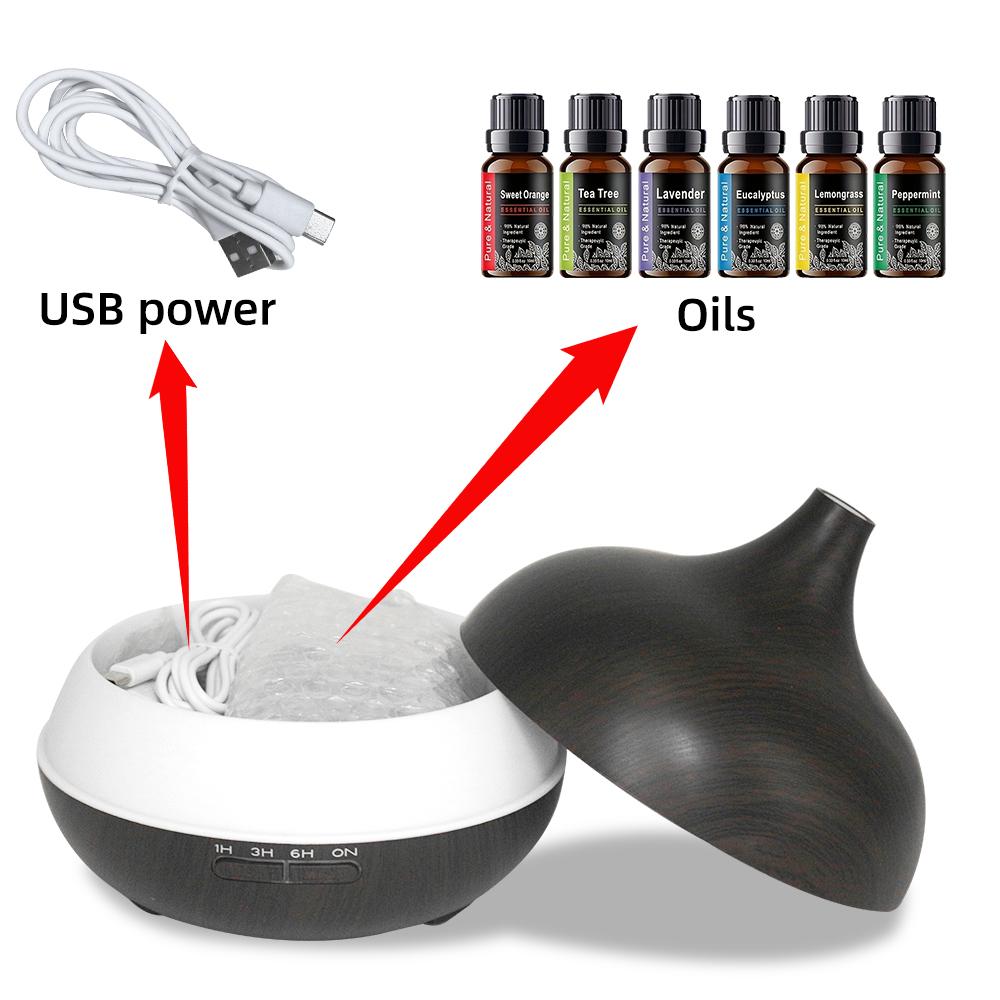 Large 550ml Aromatherapy Diffuser for Bedroom & Office  Wood Grain Ultrasonic Humidifier with Remote, 7 Color LED Mood Light & 6  Essential Oils  Perfect for Relaxation & Sleep