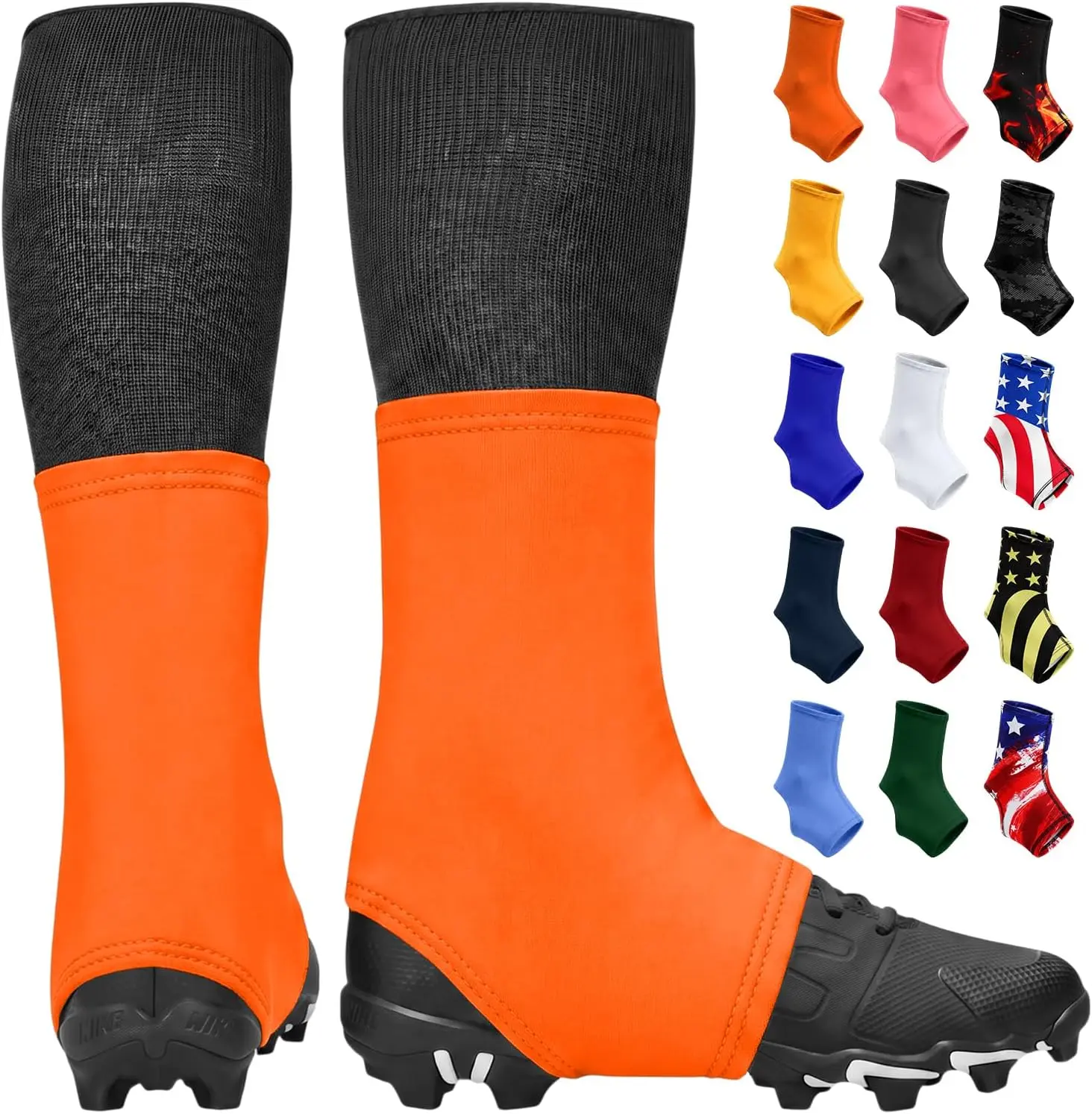 Exxact Sports Solid Orange Football Spats, Flexible Polyester Spandex Cleat Covers for Men & Boys, Machine Washable Football Accessories, 4 Different Sizes, Easy To Clean, 10% Spandex, Flexible Wear, Clean White Finish, Multi-Size, High Performance