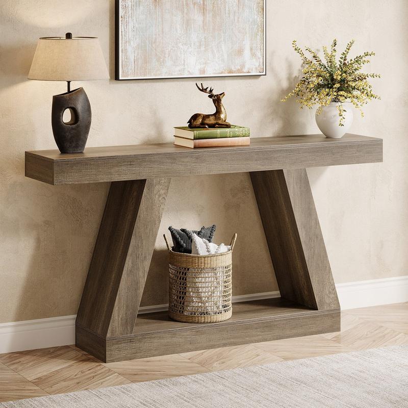 Spaco Farmhouse Console Table, 55-Inch Rustic Sofa Table with Storage, Industrial Wooden Entryway Table for Hallway, Living Room