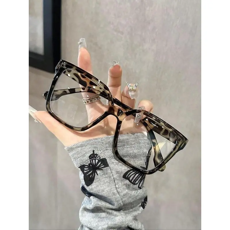 Square Fashionable Frames in Leopard Pattern & Plain, Women's Full Rim Decorative Eyeglasses, Trendy Everyday Accessory, Fashionable Frames Glasses, Leopard Pattern Frames