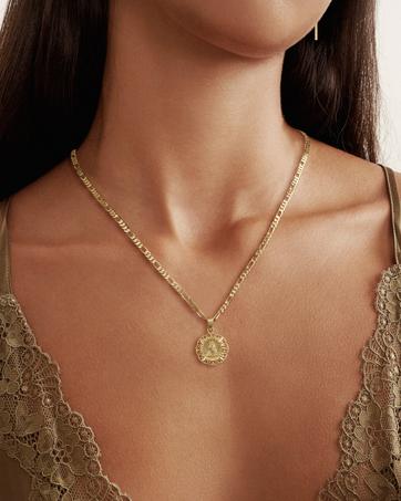 Initial Letter Pendant Necklace for Men & Women, 14K Gold Plated Copper Alphabet Necklace on Figaro Chain