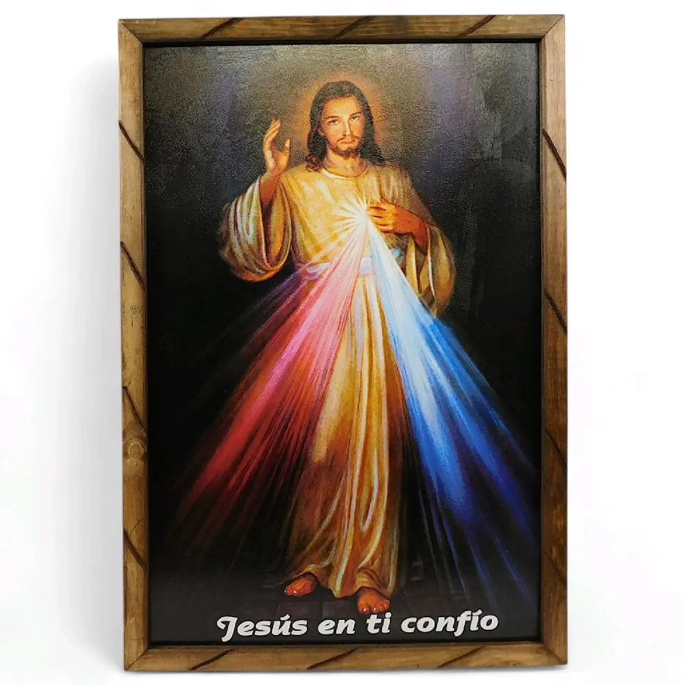 Divina Misericordia (#18) Rustic Frame For Wall Oil Painting Divine Mercy  Imagen Image Religious Decor  Cuadro Rustico Religious art image, home decor, wall decor, church events, gifts