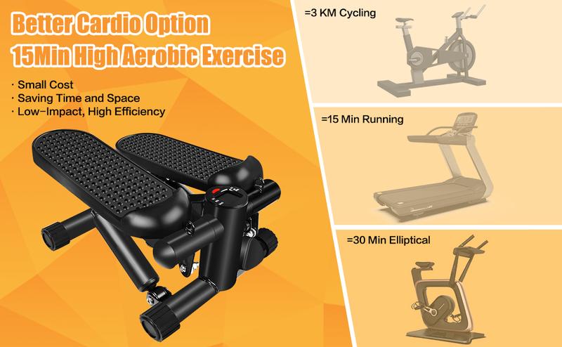 Steppers for Exercise, Stair Stepper with Resistance Bands, Mini Stepper with 300LBS Loading Capacity, Hydraulic Fitness Stepper with LCD Monitor